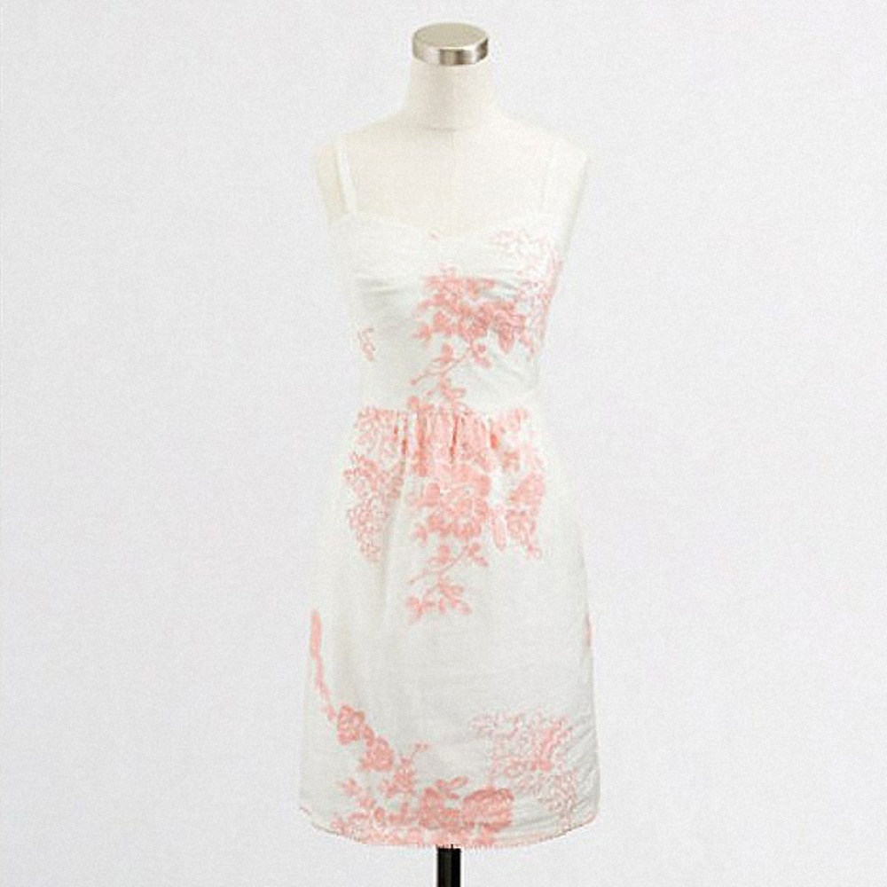 J.Crew Pink Floral Embroidered White Sundress